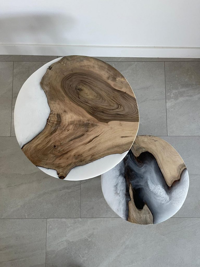 Tables gigognes Nuances Brumeuse – table basse bois résine époxy